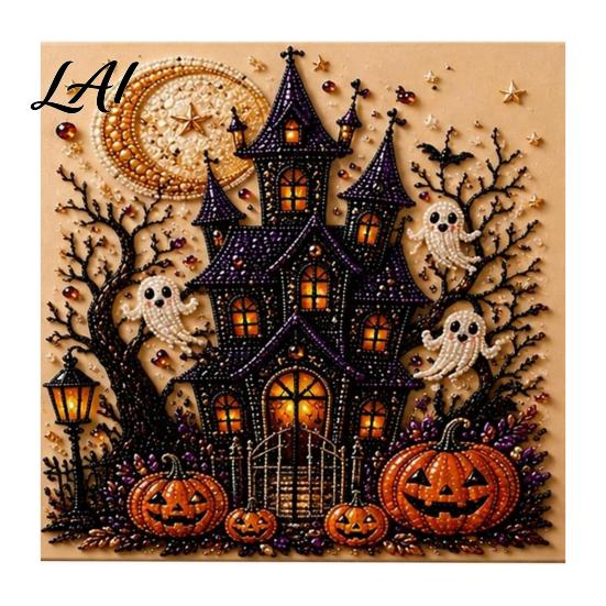 Unique Gifts for Arts Crafts Class Halloween Faux Pearl Art Kit Witch Ghost Painting DIY Seasonal Projects Families Spooky Pumpkin Diamond Craft Set