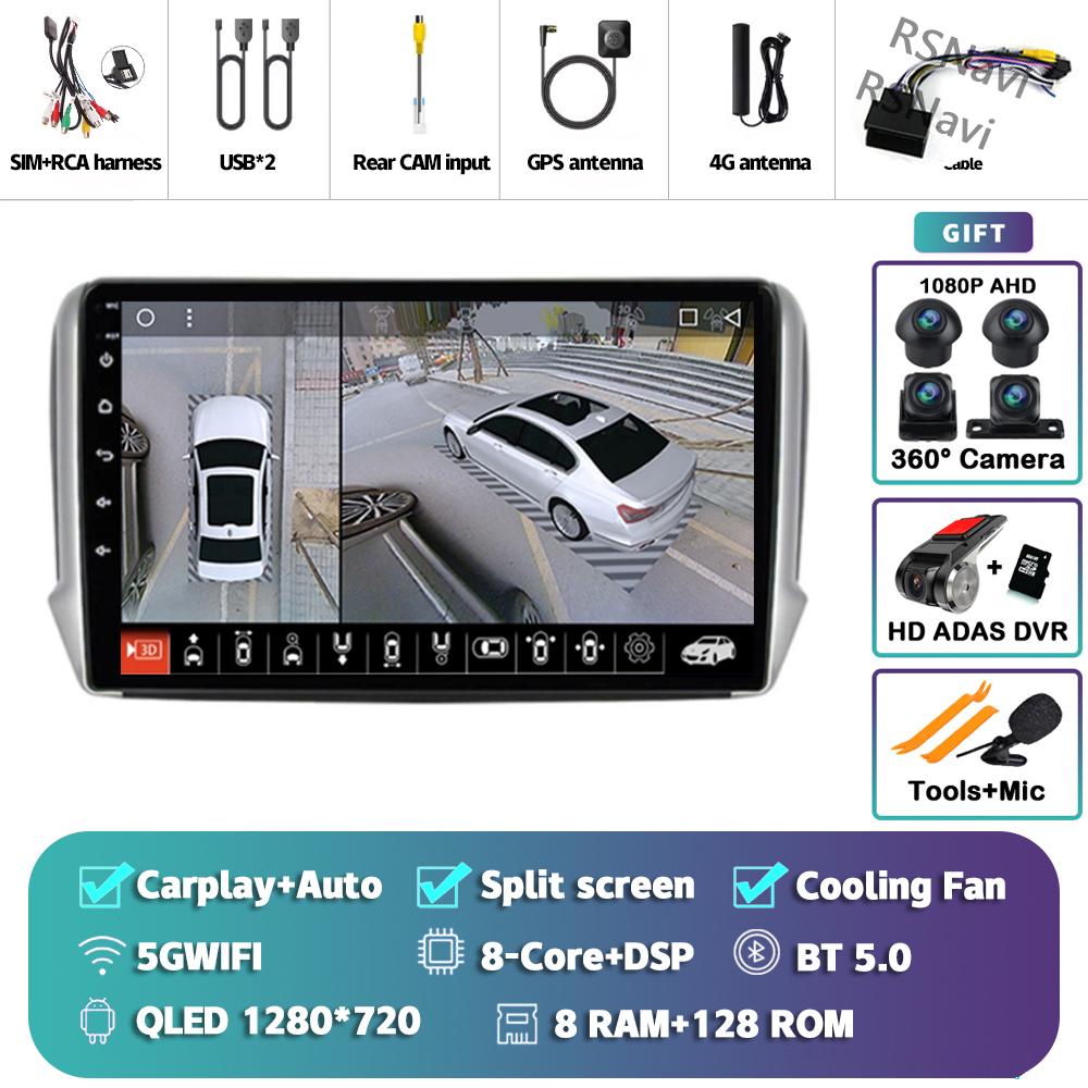Android 14 Carplay Car Radio For Peugeot 2008 2013 - 2020 Multimedia Video Player Navigation GPS Stereo 360 Camera Head Unit DSP