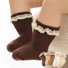 Детские носки для девочек кофейного цвета осенне-зимние мягкие хлопковые кружевные носки кружевные носки для маленькой принцессы средней длины детские носки