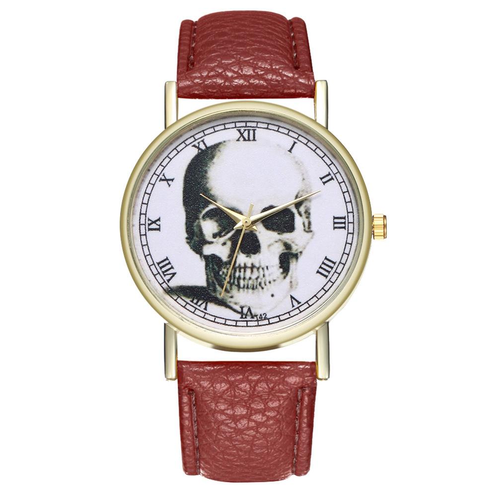 Модные женские мужские часы с черепом и цифрами, ремешок из искусственной кожи, повседневные кварцевые часы