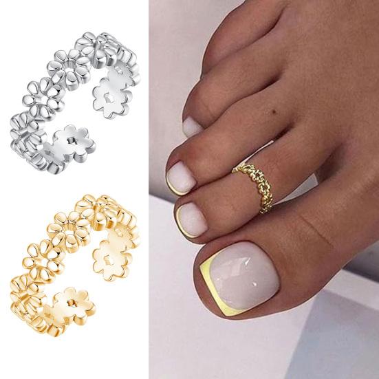 Foot Ring Comfortable Alloy Joint Ring with Exquisite Flowers Adjustable Opening Design Electroplated Toe Ring