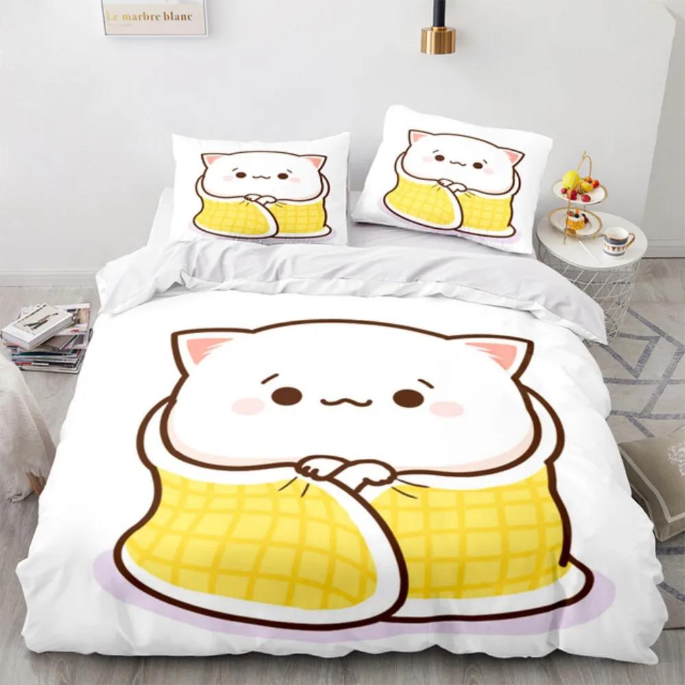 Комплект постельного белья с милым персиковым котом для мальчиков и девочек, размер Twin Queen Size, пододеяльник, наволочка, кровать, модный домашний текстиль для взрослых, домашний текстиль