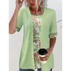 YYFS Women's Fashion Casual Summer Spring Flower Pattern Print Short Sleeve Square Collar Blouses & Shirts