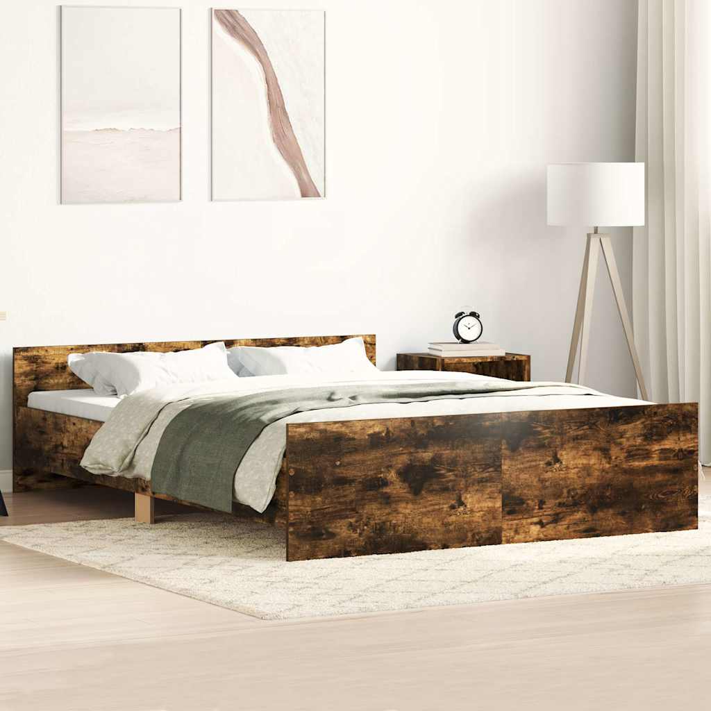 Vidaxl Rama Łóżka Z Wezgłowiem I Zanóżkiem, Przydymiony Dąb, 140X200Cm