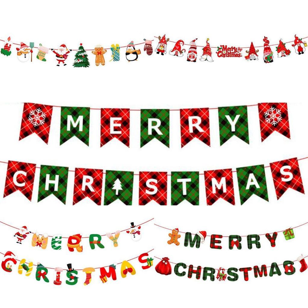 Красочный Рождественский Баннер Флаг Декор с Сантой и Лосем для Праздничных Домашних Украшений
