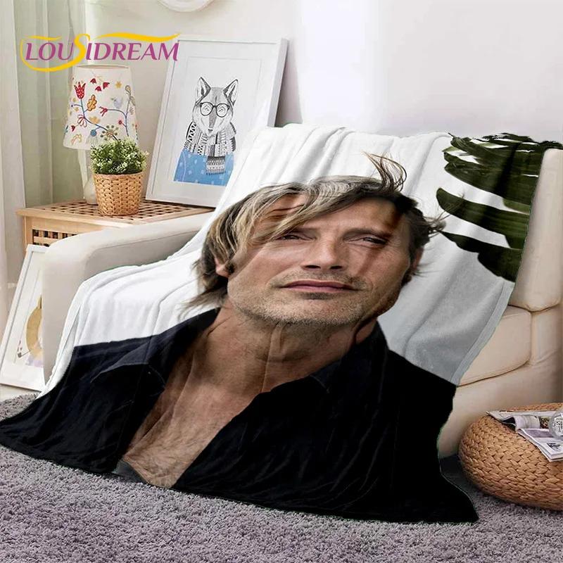 Мягкое фланелевое одеяло Mads Mikkelsen 3D Actor Star для кроватей, диванов, пикников, плед для отдыха на свежем воздухе, подарок