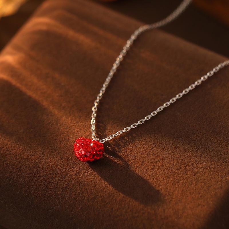 Banyan Tree S925 Silver Red Heart Pendant Valentine's Clavicle Necklace for Women