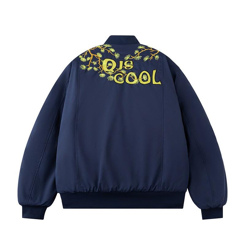 Unisex Retro Floral Embroidery Bomber Jacket Loose Fit Casual Streetwear