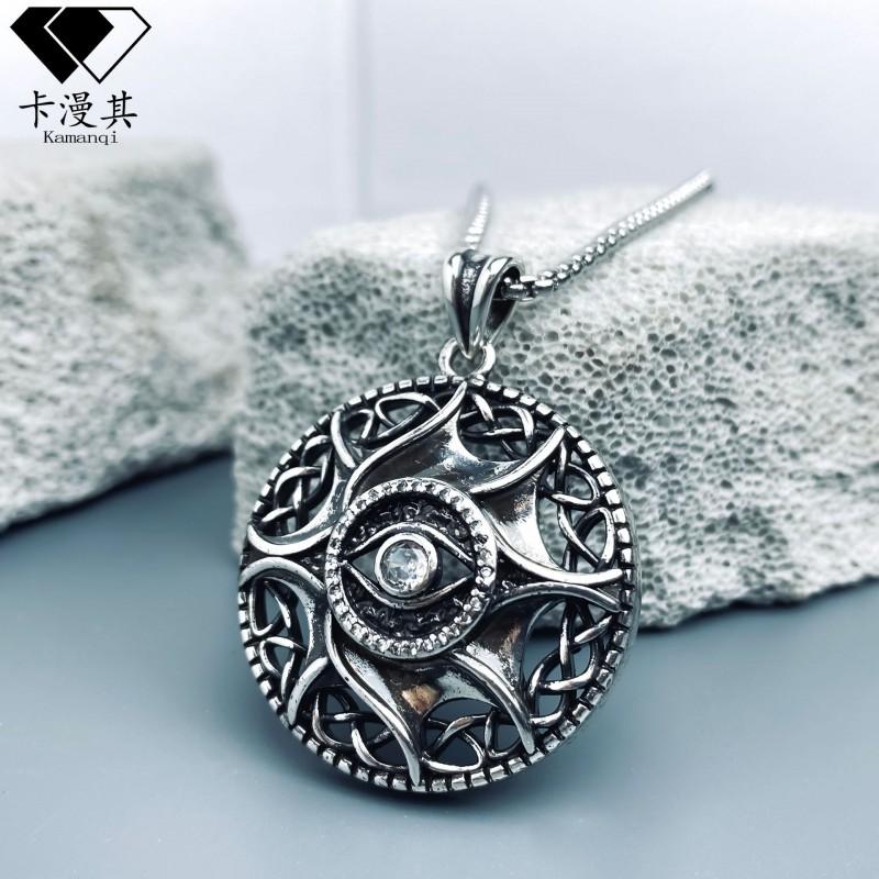 Vintage Evil Eye Pendant Necklace With Rhinestones Copper Geometric Charm On Pearl Chain Retro Boho Jewelry Daily Wear