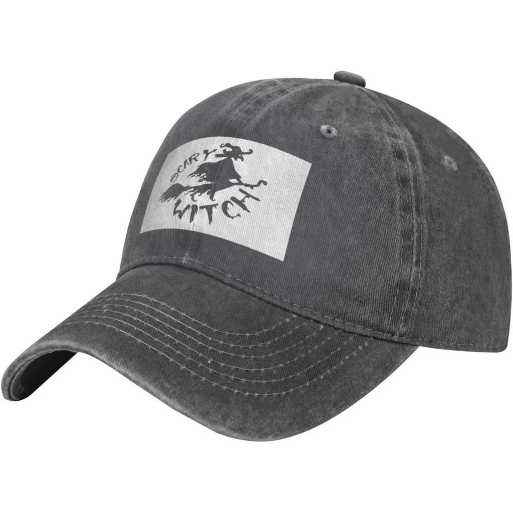 Scary Witch Graphic Washed Baseball Cap Cotton Dad Hat Adjustable Streetwear Cap