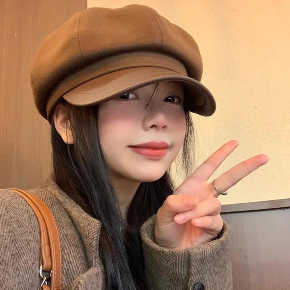 Windproof Beret Cap Solid Color Painter Peaked Hat Autumn Winter Girl Accessories