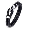 New Men Jewelry Double Layer Braided Leather Cord Hook Bracelets Unique Stainless Steel Buckle Bracelet