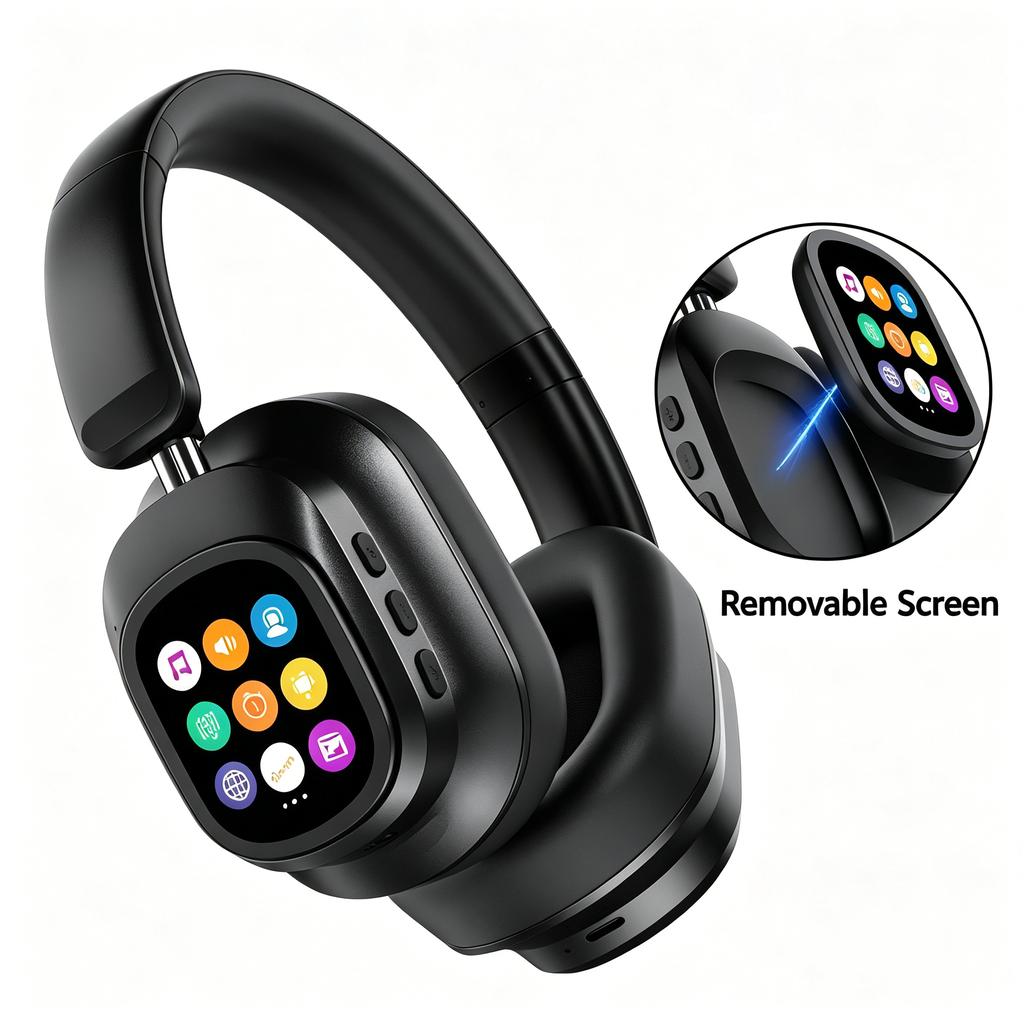 Игровые беспроводные Bluetooth-наушники с сенсорным экраном AI LCD, гарнитура с активным шумоподавлением ANC, Hi-Fi наушники с мощным басом и микрофоном для HD-звонков