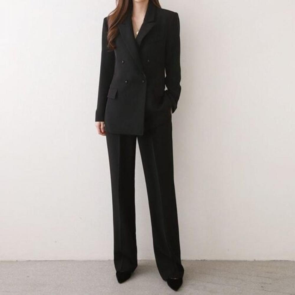 Style Latte Women Loose Fit Double Jacket Wide Slacks Two Piece