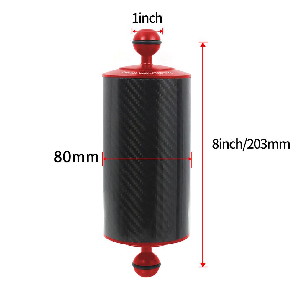 Upgrade Carbon Fiber Float Buoyancy Aquatic Arm 1" Dual Ball Floating Dia 80mm Diving Camera Underwater Tray for Gopro Phone SLR