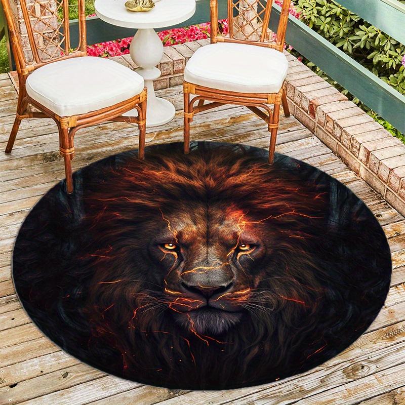 Flame Cool Lion Round Rug Floor Mat Doorway Rug With Nonslip Backing Outdoor Patio Camping Rug Floor Mat Living Room Bedroom Decoration