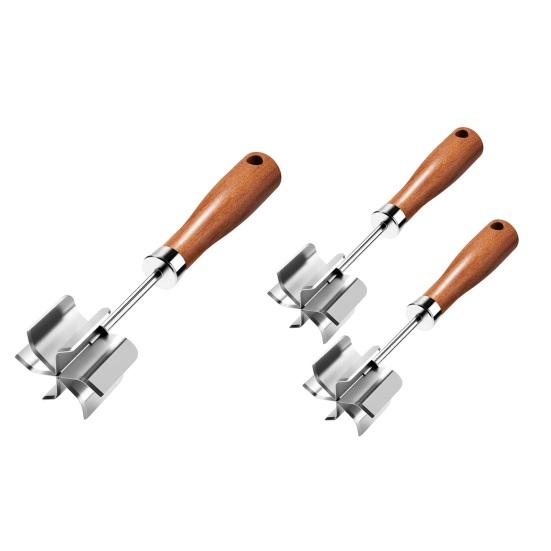 Измельчитель мяса из нержавеющей стали с 6 острыми лезвиями, деревянной ручкой, для пюрирования говяжьего фарша для бургеров, картофеля, овощей, легко моющийся кухонный инструмент