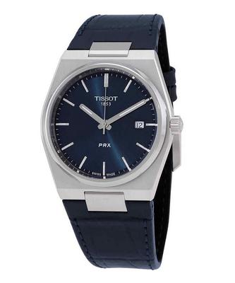 T-Classic PRX Кварцевые мужские часы с кожаным ремешком и синим циферблатом T137.410.16.041.00 100M