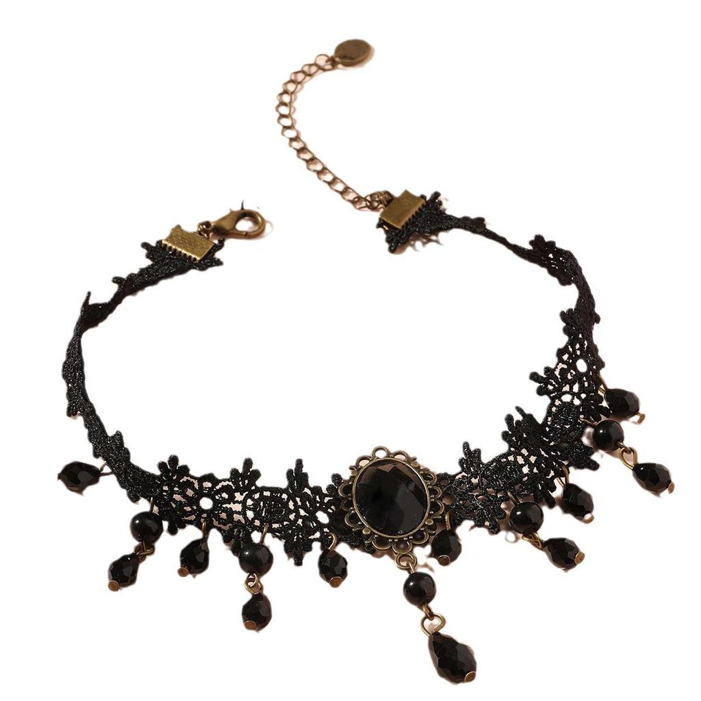Ретро черное кружевное готическое ожерелье-цепочка на ключицу