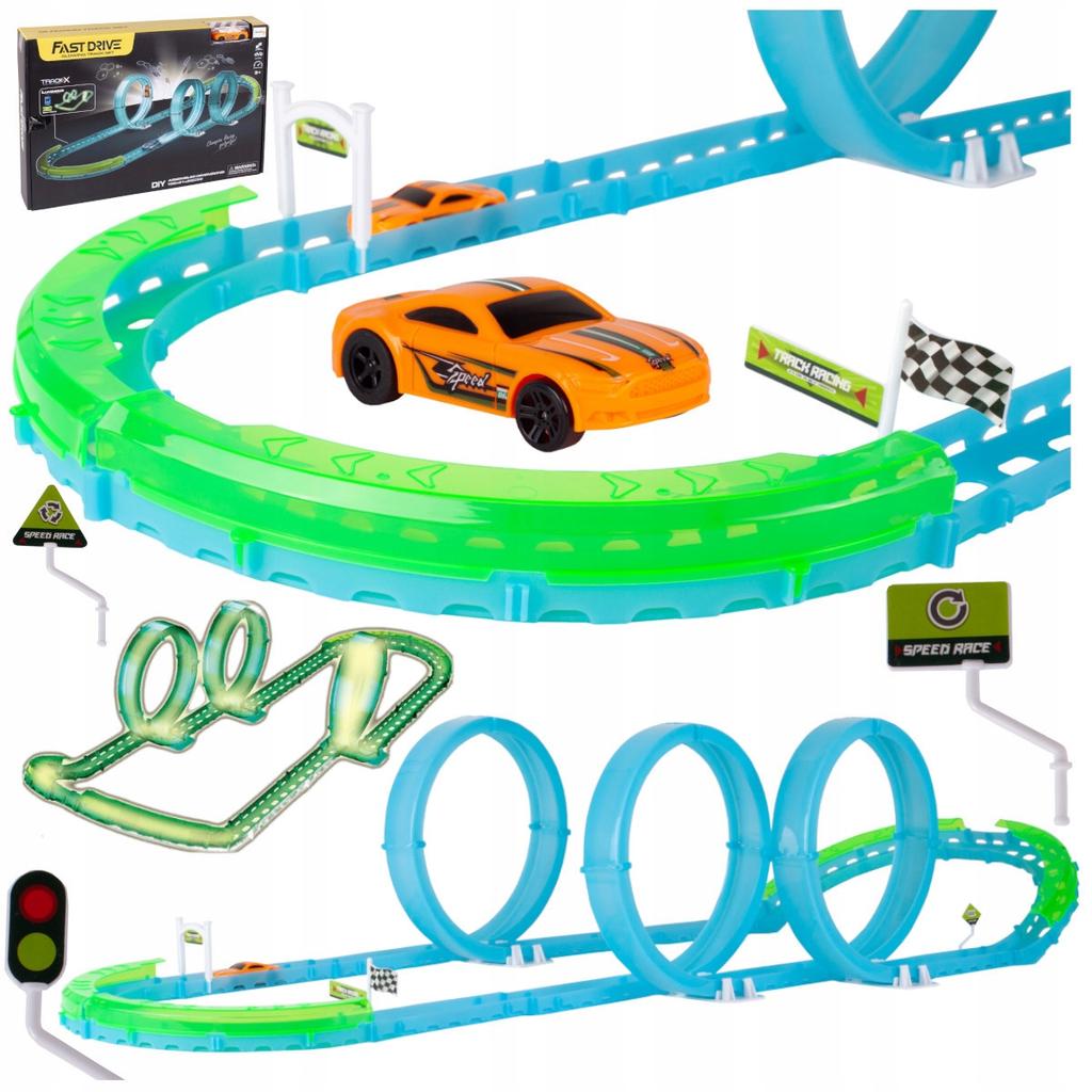 [PACZA][5] Large Glowing Car Racing Track Loops + Sports Car U826