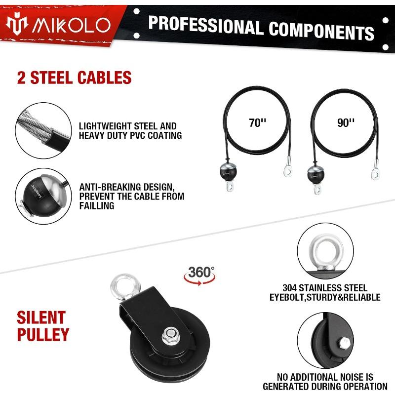 Fitness and Lift Pulley System, Dual Cable Machine(70'' and 90'') with Upgraded Loading Pin for Triceps Pull Down, Biceps Curl, Back, Forearm,