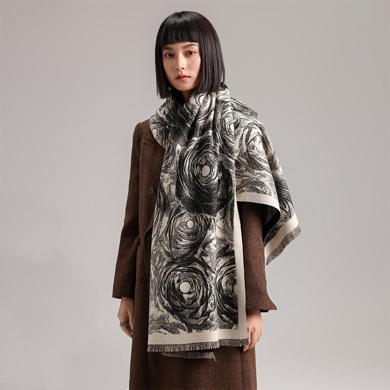Imitation Cashmere Flowers Elegant Temperament Printed Scarf Scarf Scarf Outer Cape Travel Warm Cape