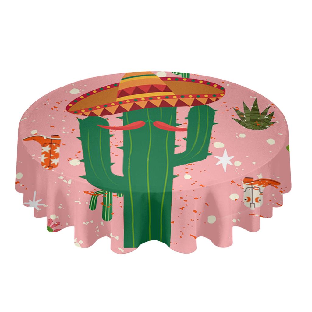 Cactus Shoes Hat Cactus Stars Round Tablecloth Waterproof Table Cover For Wedding Party Decoration Dining Table Cover