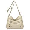 Solid Color Multi Zipper Bag Vintage Soft Leather Shoulder Bag  Casual Crossbody Purse For Work