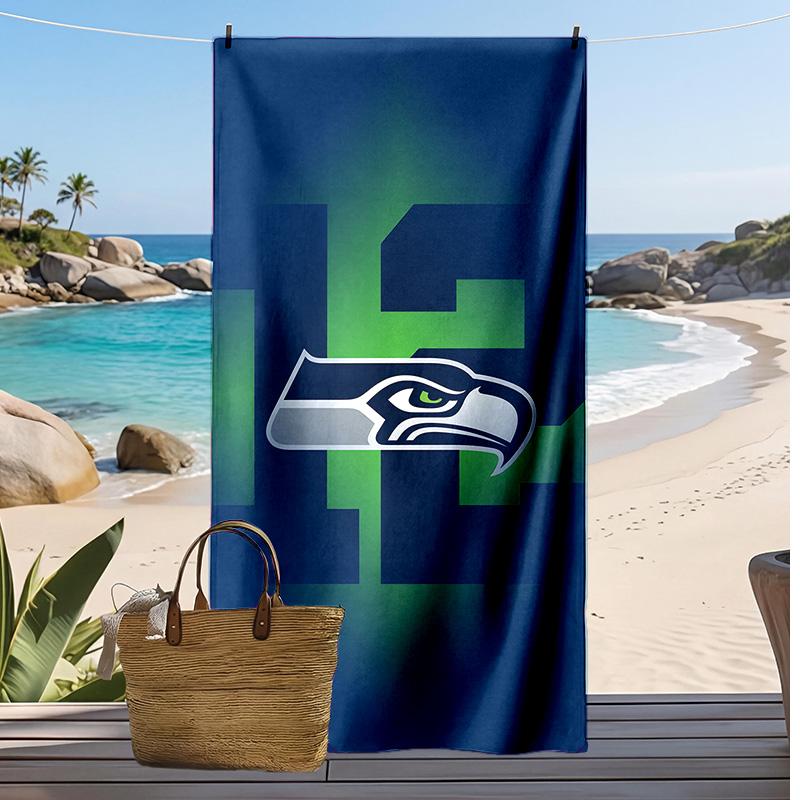 Пляжное полотенце с принтом Seattle Seahawks Мягкое Портативное Быстросохнущее?Сухое полотенце для бассейна, летнего отпуска, активного отдыха на природе