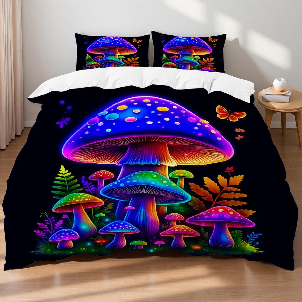 Mushroom Theme Bedding set Colorful Mushrooms Leaves Butterflies Natural Style Queen duvet cover Sheet Pillowcases Home Textile