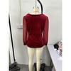 New Women's Solid Color V-neck Mesh Rhinestone Long Sleeve T-shirt, Casual Top for Women European American Fashion