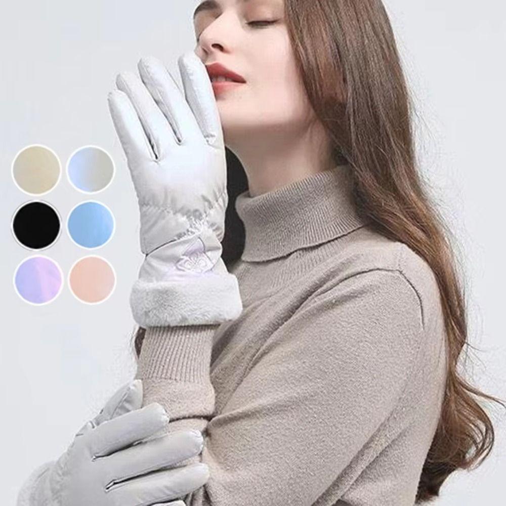 Women Ski Gloves Thickened Snow Motorcycle Gloves Soft Winter Mittens  Climbing