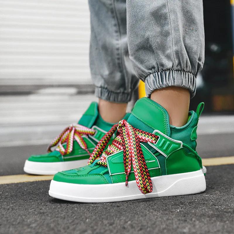 Harajuku Style Fashion Green Casual Sneakers for Men Дышащие кроссовки на платформе Мужские плоские дизайнерские кроссовки для мужчин basket homme