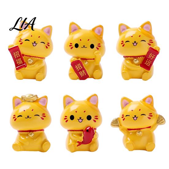 Cute Expression Figurines for Gift Ideas 6PCS Mini Yellow Cat Figurines, Symbolizing Good Luck And Prosperity Tiny Miniature Landscape Decor