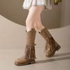 European and American Retro Style Fringed Boots Autumn and Winter New Rivet Belt Buckle High Boots Fashionable Versatile Knight Boots