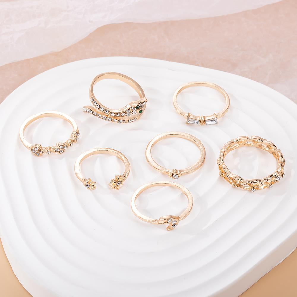 iF ME 7PCS Boho Knuckle Stacking Rings Set Gifts for Women Teen Girls Dainty Gold Zircon Crystal Moon Snake Joint Knot Mid Ring