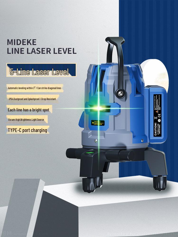 Лазерный уровень с автонивелированием высокой точности, ярким светом и тонкой линией, видимый на улице.