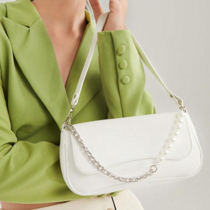 Модные женские сумки через плечо с жемчужной цепочкой, женские сумки из искусственной кожи, женские универсальные сумки-клатчи с клапаном и сумочкой для подмышек