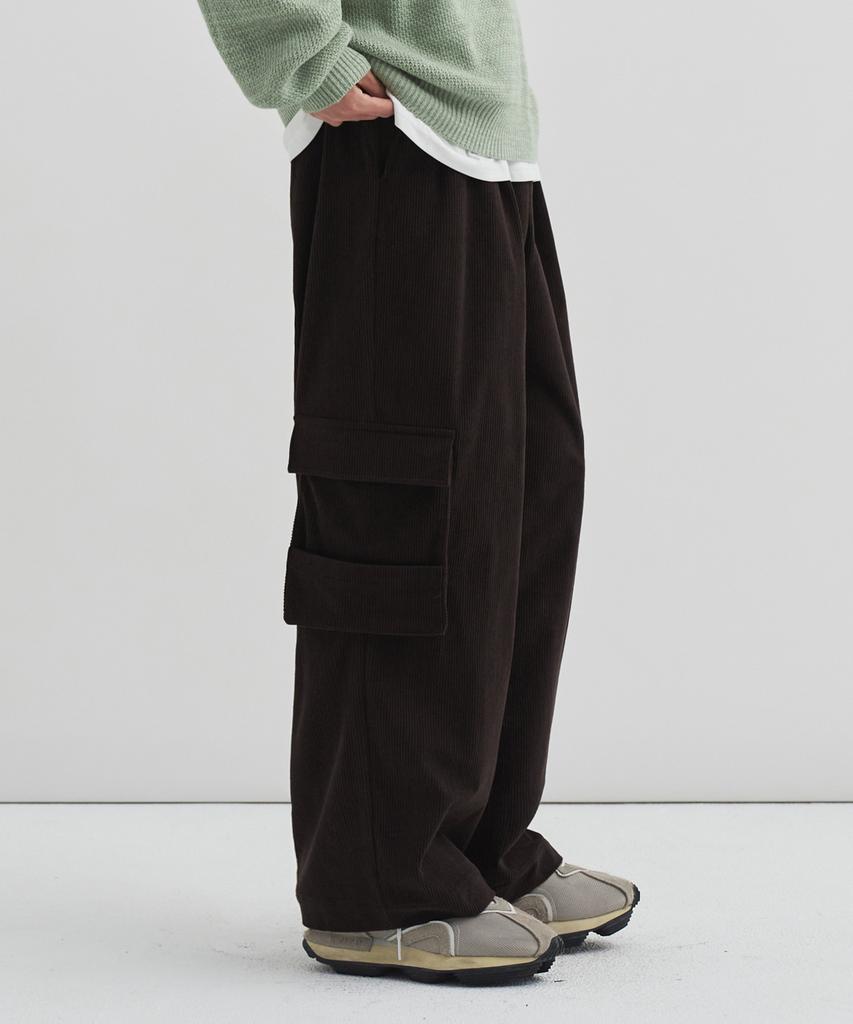 DRAW FIT Layered Cargo Pocket Corduroy Pants [Brown]