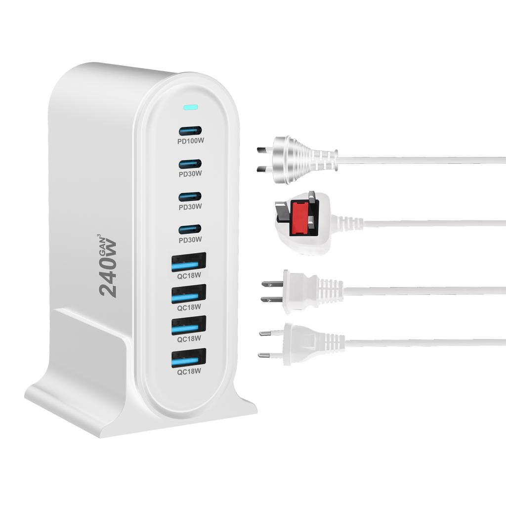 Новое быстрое зарядное устройство 240 Вт настольное зарядное устройство GaN 8-портовое зарядное устройство Type C PD Fast Charge 3.0 USB Type C быстрое зарядное устройство Мобильное зарядное устройство USB