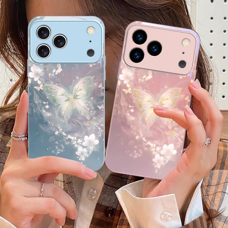 Мечтательная полосатая бабочка Для iPhone 17 Air 16 E 15 14 13 Plus 12 mini 11 17 Pro Max XR Xs Max 16E 7 8 Закаленное стекло Чехол для телефона