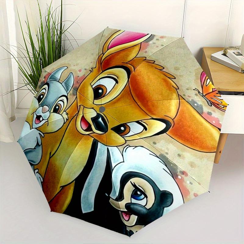 Bambi Thumper & Miss Bunny Cartoon Umbrella, Portable 3-Fold Compact Umbrella, Suitable for Camping, Hiking and Travel, Ideal Easter Birthda