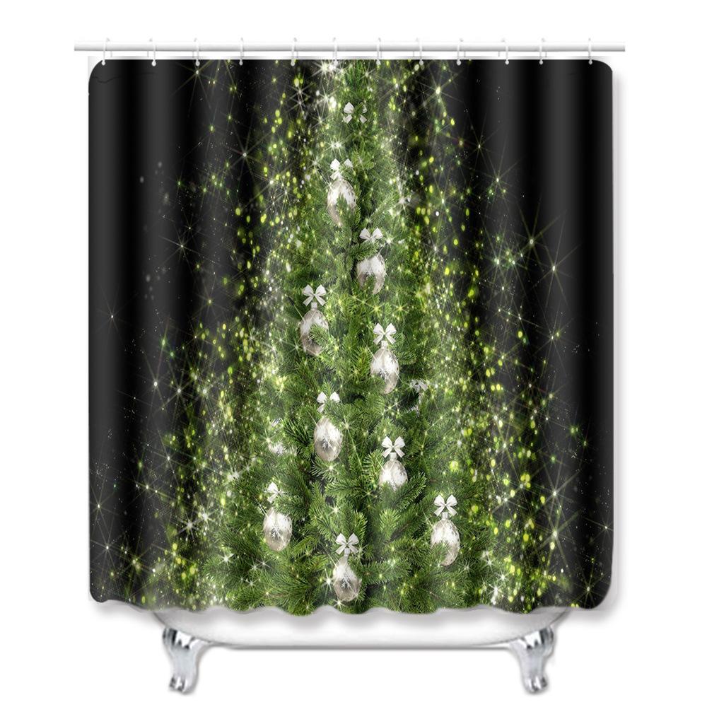 Christmas Waterproof Shower Curtain Four-Piece Floor Mat Combination Bathroom Water-Absorbing Non-Slip Carpet Door Mat Foot Mat