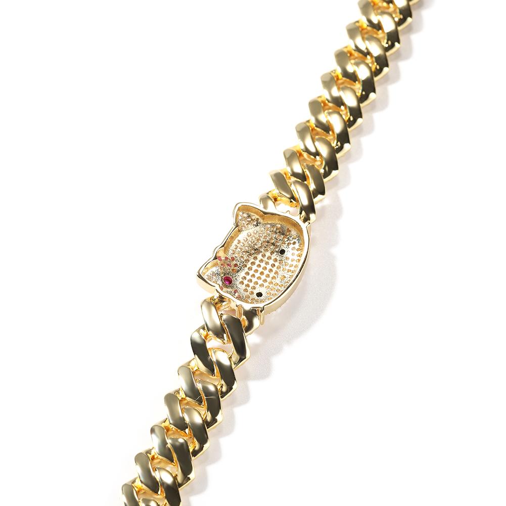 Cute Cuban Chain Trendy Hot Sale Necklace Iced Out Cz Bracelet Bow Kitty Bling Kitty Hip Hop Jewelry For Women Men