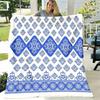 Blue & White Geometric Floral Blanket DoubleSided Digital Print, Lightweight Summer Throw for Sofa, Bed, or Gift, Contemporary Style, AllSeason Use, B