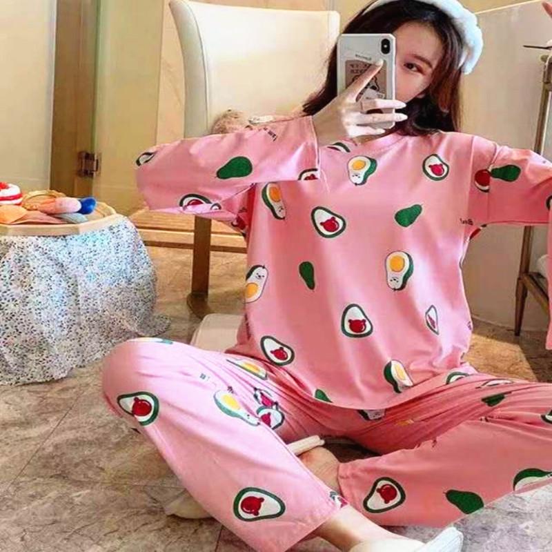 Women's Cute Cartoon Pajama Set - Long-Sleeve Top & Trousers