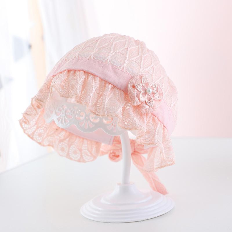 Шапочка принцессы с кружевом для малышей, весна-лето, сетчатая дышащая шапочка для девочек, солнцезащитные шляпы, однотонные, регулируемые, для новорожденных, шапочки-бини