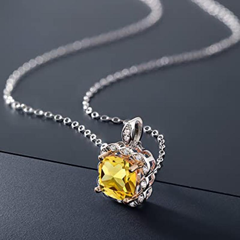 Huitan Luxury Yellow Cubic Zirconia Women Necklace for Wedding Modern Fashion Pendant Elegant Lady Accessory Engagement Jewelry