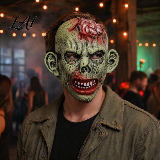 Halloween Zombie Mask Green Mask Realistic Full Face with Simulated Blood Masque Damaged Flesh And Texture for Scary Party Cosplay Props Prop