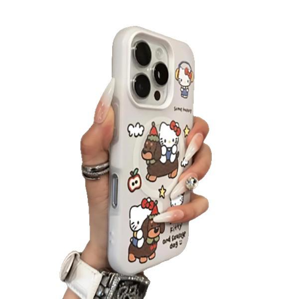 Магнитный чехол Hello Kitty и Собака для iPhone 17 Pro Max, 16, 15 Pro, 14 - Милый мультяшный дизайн